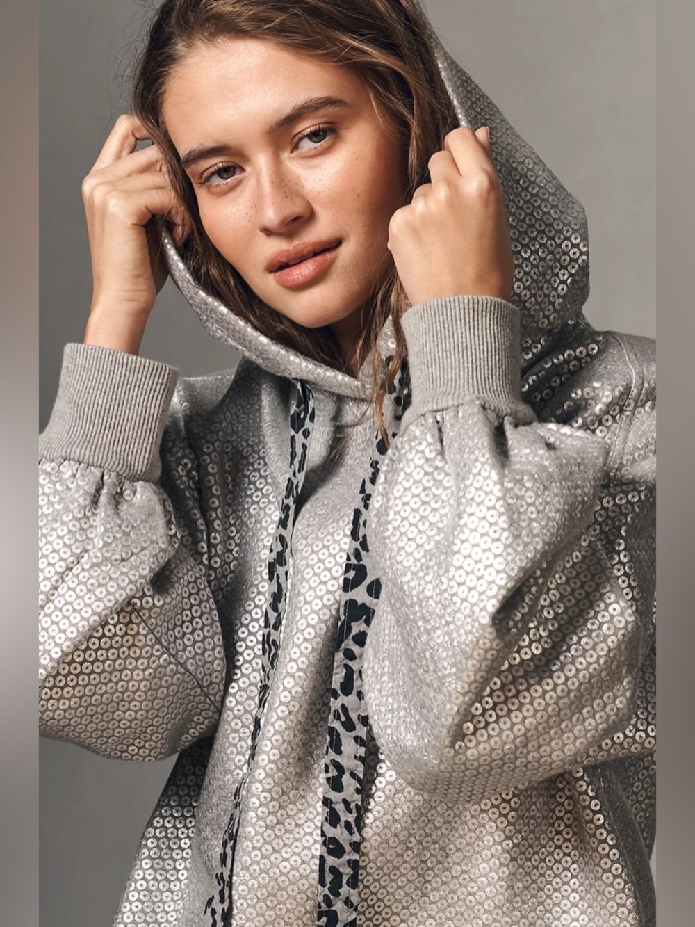 Anthropologie Pilcro Foiled Sequin Hooded Sweatshirt
